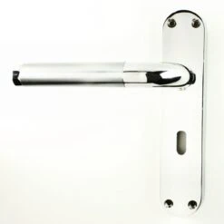 Contemporary Design Door Handles With Rounded Shape Backplates - Dual Finish Polished & Satin Chrome