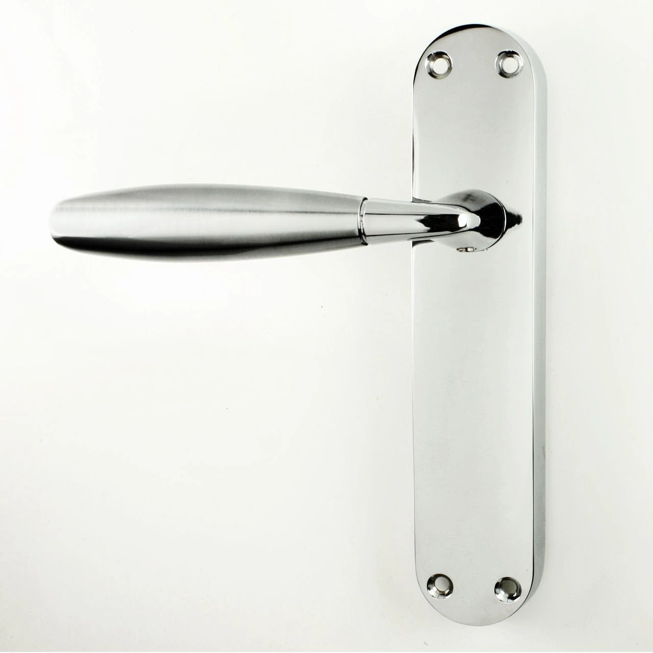 Stylo Range - Contemporary Design Door Handles With Rounded Design Backplates - Dual Finish Lever Handles