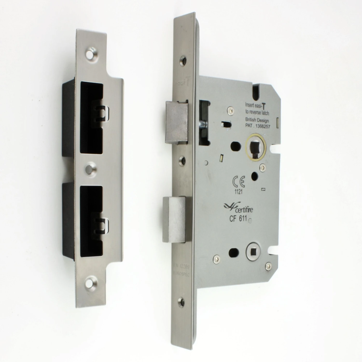 Architectural Quality DIN Style Bathroom Mortice Lock - CE / UKCA Marked - Fire Rated - Certifire Approved - Satin Stainless Steel