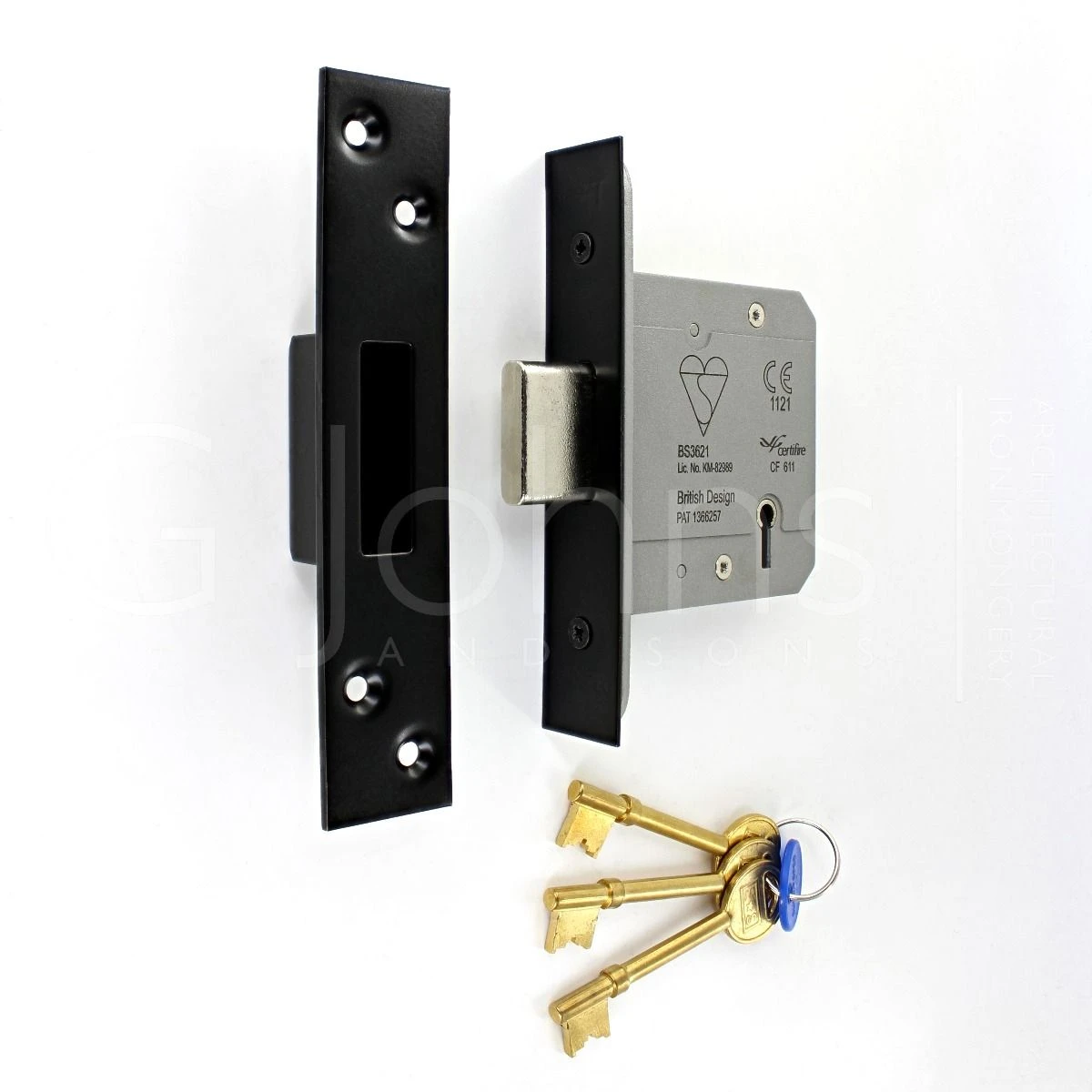 5 Lever British Standard Kite Marked Mortice Dead Lock - BS3621 Rated - CE / UKCA Marked - Fire Rated - Certifire Approved - Matt Black