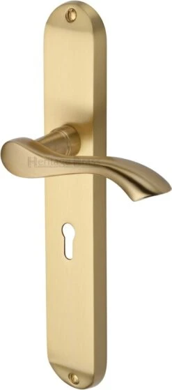 Algarve Lever Door Handles On A Long Backplate - Satin Brass (Lacquered)