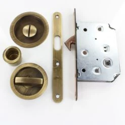 Bathroom Hook Lock For Sliding Pocket Doors - With Turn And Release - Antique Brass (Lacquered)