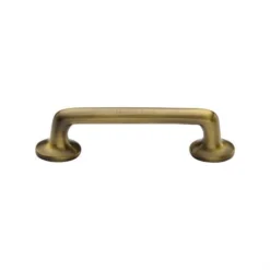 Classic Design Rounded Style D Shape Cabinet Pull Handle With Roses - Antique Brass (Gloss Lacquered)