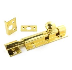 Architectural Barrel Bolt - Surface Mounted - Supplied With 3 Keeps - 100mm - 600mm Length X 38mm Width - Polished Brass (Lacquered)