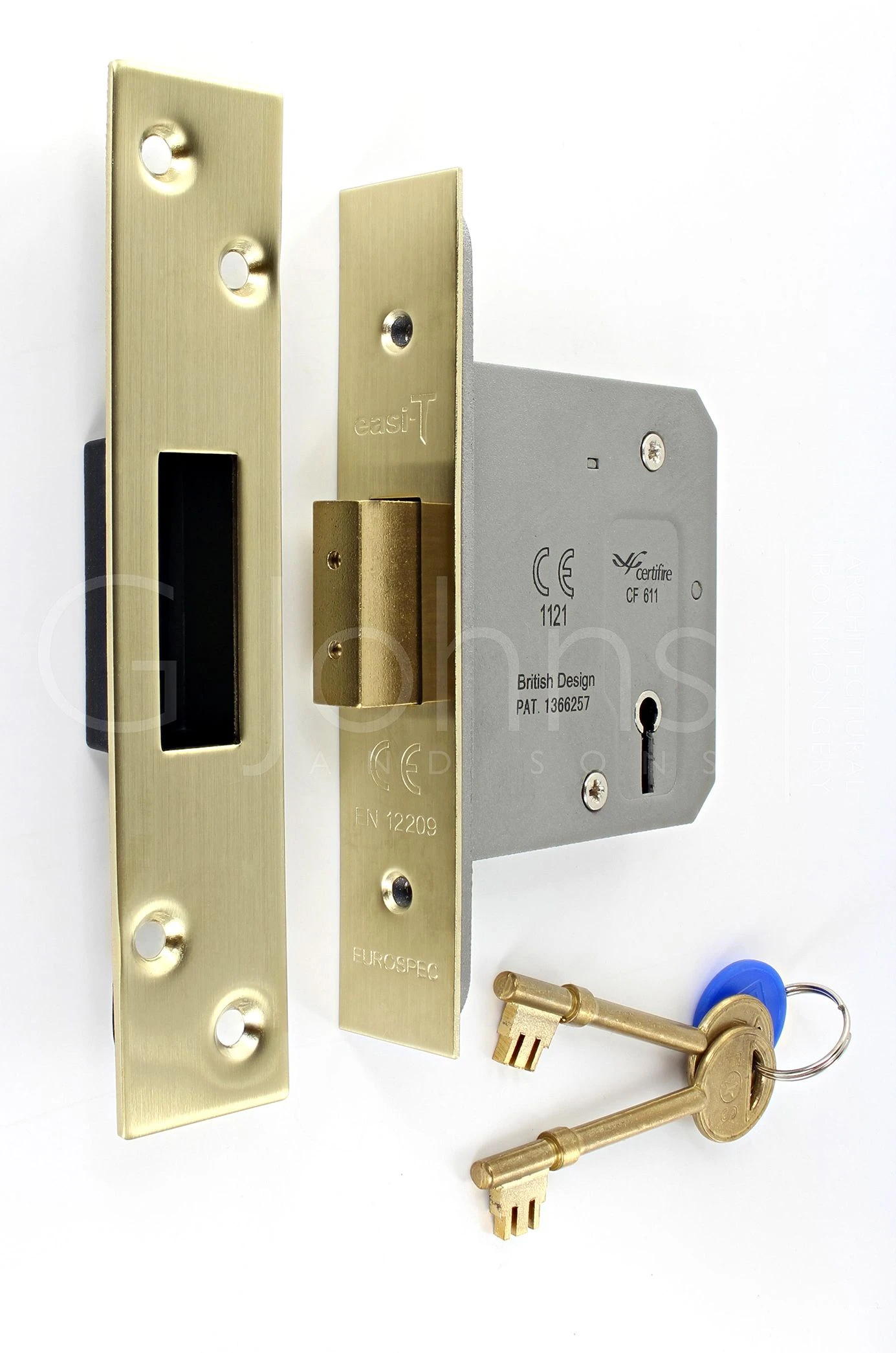 3 Lever Mortice Dead Lock - CE / UKCA Marked - Fire Rated - Certifire Approved - Satin Brass Plated