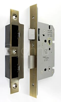 Architectural Quality DIN Style Bathroom Mortice Lock - CE / UKCA Marked - Fire Rated - Certifire Approved - Antique Brass (Lacquered)