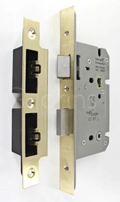 Architectural Quality DIN Style Bathroom Mortice Lock - CE / UKCA Marked - Fire Rated - Certifire Approved - Satin Brass Plated