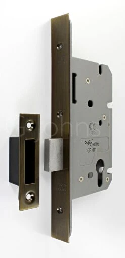 Architectural Quality DIN Style Euro Profile Mortice Deadlock - CE / UKCA Marked - Fire Rated - Certifire Approved - Antique Brass (Lacquered)
