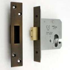 Architectural Quality Euro Profile Dead Lock Case - CE / UKCA Marked - Fire Rated - Certifire Approved - Antique Brass (Lacquered)