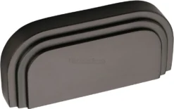 Art Deco Stepped Cup Handle - Rear Fix - 103mm Width (76mm Fixing Centres) - Matt Bronze (Lacquered)