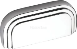 Art Deco Stepped Cup Handle - Rear Fix - 103mm Width (76mm Fixing Centres) - Polished Chrome