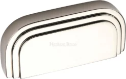 Art Deco Stepped Cup Handle - Rear Fix - 103mm Width (76mm Fixing Centres) - Polished Nickel