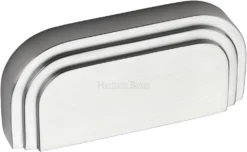Art Deco Stepped Cup Handle - Rear Fix - 103mm Width (76mm Fixing Centres) - Satin Chrome