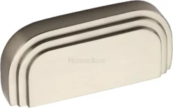 Art Deco Stepped Cup Handle - Rear Fix - 103mm Width (76mm Fixing Centres) - Satin Nickel