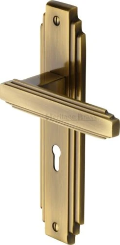 Astoria Lever Door Handles On A Backplate - Antique Brass (Gloss Lacquered)