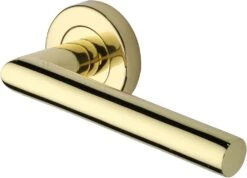 Athena Lever Handle On Round Rose - Polished Brass (Lacquered)