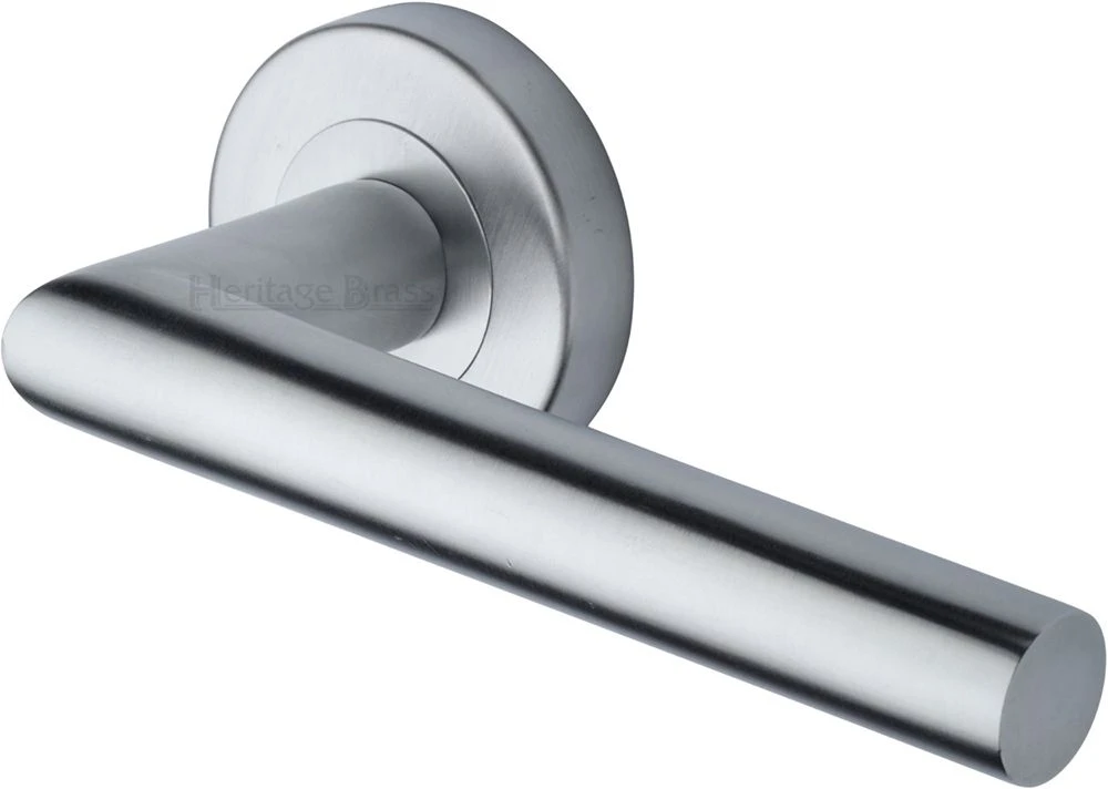 Athena Lever Handle On Round Rose - Satin Chrome