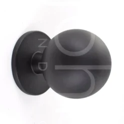 Plain Ball Shape Cupboard Knobs With Fixed Rose - 2 Sizes - Matt Black