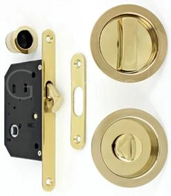 Bathroom Hook Lock For Sliding Pocket Doors - With Turn And Release - Polished Brass (Lacquered)