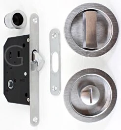 Bathroom Hook Lock For Sliding Pocket Doors - With Turn And Release - Satin Chrome