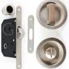 Bathroom Hook Lock For Sliding Pocket Doors - With Turn And Release - Satin Nickel