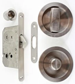 Bathroom Hook Lock For Sliding Pocket Doors - With Turn And Release - Satin Stainless Steel