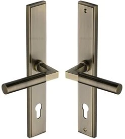Bauhaus Lever Multi Point Door Lever Handles - 92mm Euro Centres - 259mm Bolt Centres - 285mm X 44mm Back Plate - Antique Brass (Gloss Lacquered)