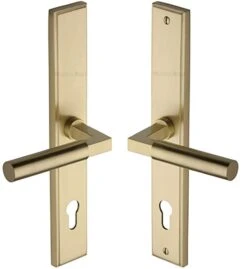Bauhaus Lever Multi Point Door Lever Handles - 92mm Euro Centres - 259mm Bolt Centres - 285mm X 44mm Back Plate - Satin Brass (Lacquered)