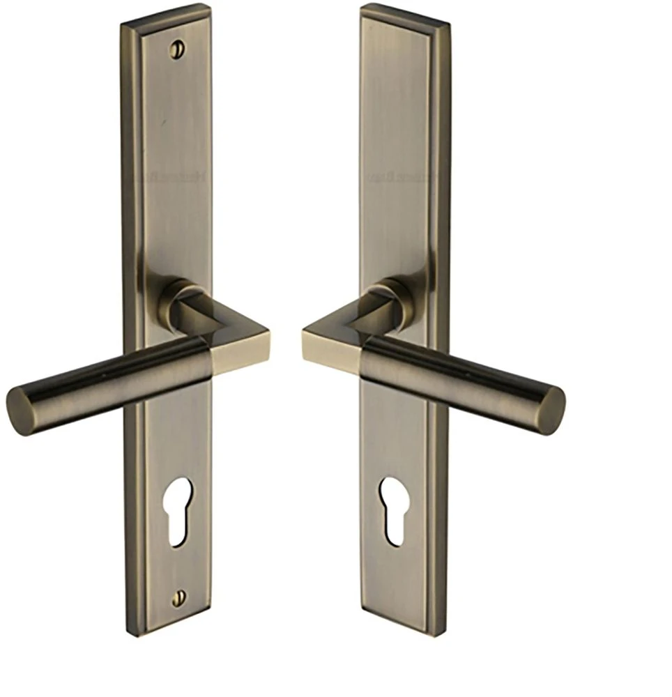 Bauhaus Lever Multi Point Door Lever Handles - 92mm Euro Centres - 259mm Bolt Centres - 285mm X 44mm Back Plate - Antique Brass (Gloss Lacquered) - Image 2