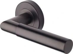 Bauhaus Mitre Lever Handle On Round Rose - Matt Bronze (Lacquered)