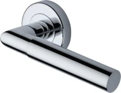 Bauhaus Mitre Lever Handle On Round Rose - Polished Chrome