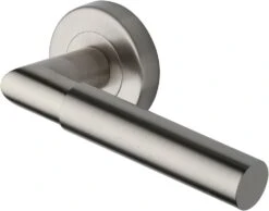 Bauhaus Mitre Lever Handle On Round Rose - Satin Nickel