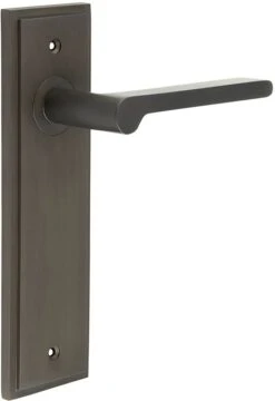 Blade Pattern Lever Handle On A Large Rectangular Backplate - Dark Bronze (Lacquered)