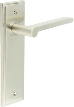 Blade Pattern Lever Handle On A Large Rectangular Backplate - Satin Nickel