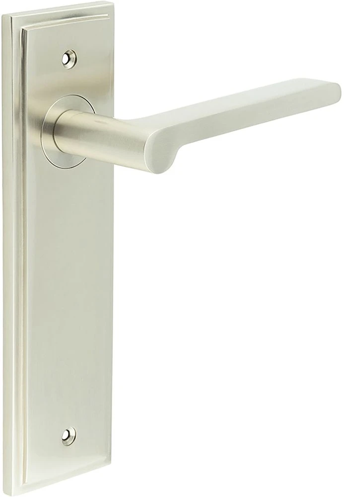 Blade Pattern Lever Handle On A Large Rectangular Backplate - Satin Nickel