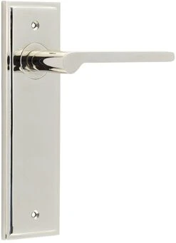 Blade Pattern Lever Handle On A Large Rectangular Backplate - Polished Nickel
