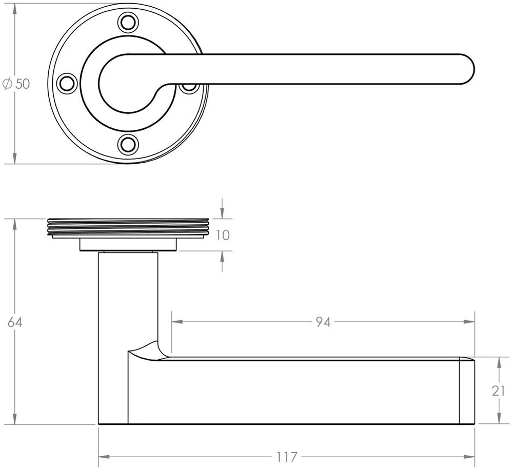 Blade Pattern Lever Handles With Reeded Round Rose - Suitable For Use With FD30 / FD60 Fire Doors - Antique Brass (Lacquered) - Image 2
