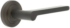 Blade Pattern Lever Handles With Reeded Round Rose - Suitable For Use With FD30 / FD60 Fire Doors - Dark Bronze (Lacquered)