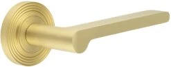 Blade Pattern Lever Handles With Reeded Round Rose - Suitable For Use With FD30 / FD60 Fire Doors - Satin Brass (Lacquered)