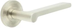 Blade Pattern Lever Handles With Reeded Round Rose - Suitable For Use With FD30 / FD60 Fire Doors - Satin Nickel