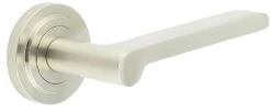 Blade Pattern Lever Handles With Stepped Round Rose - Suitable For Use With FD30 / FD60 Fire Doors - Satin Nickel