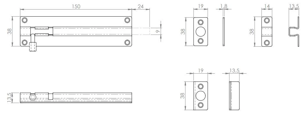 Surface Mounted Bolt - For Inward Or Outward Opening Doors - Suitable For Use On FD30 / FD60 Fire Rated Doors - Polished Stainless Steel - Image 3