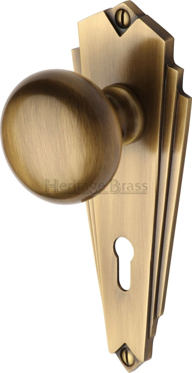 Broadway Mortice Knobs On Back Plate - Antique Brass (Gloss Lacquered) - Image 2