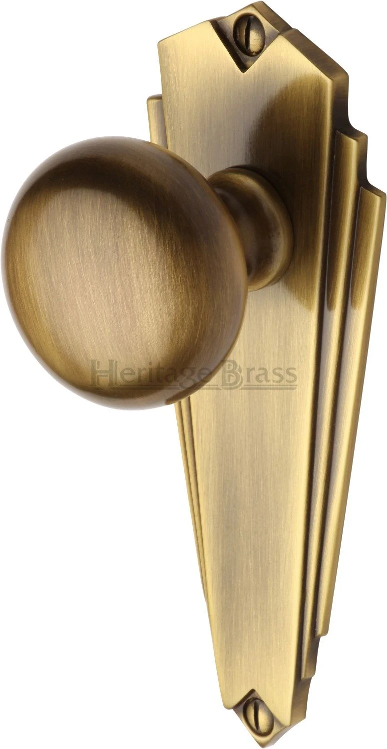 Broadway Mortice Knobs On Back Plate - Antique Brass (Gloss Lacquered) - Image 3