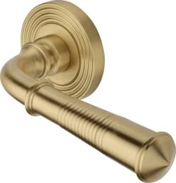 Bridgetown Reeded Lever Handle On Reeded Round Rose - Satin Brass (Lacquered)