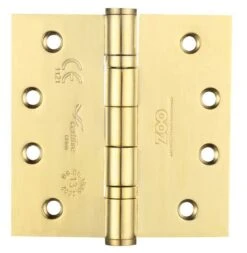 Ball Bearing Broad Butt Projection Hinges - Fire Rated - Grade 13 - CE / UKCA Marked - Certifire Approved - 120kg Weight Limit - 102mm X 102mm - Polished Brass PVD Plated