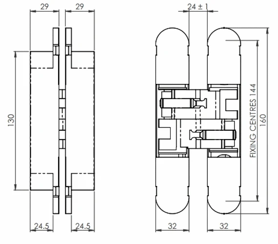 Fire Rated Concealed Adjustable Hinge For Invisible Doors - Tested To FD30 / FD60 - 160mm X 32mm - Dark Bronze (Lacquered) - Image 2