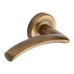Centaur Round Rose Lever Handles - Antique Brass (Gloss Lacquered)