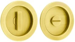 Circular Bathroom Turn And Release For Sliding Pocket Doors - 75mm Diameter - Satin Brass (Lacquered)