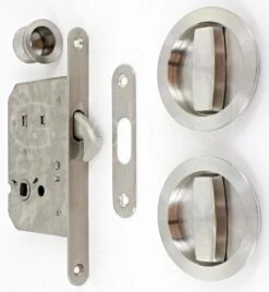 Circular Turn & Turn Hook Lock For Sliding Pocket Doors - Satin Stainless Steel